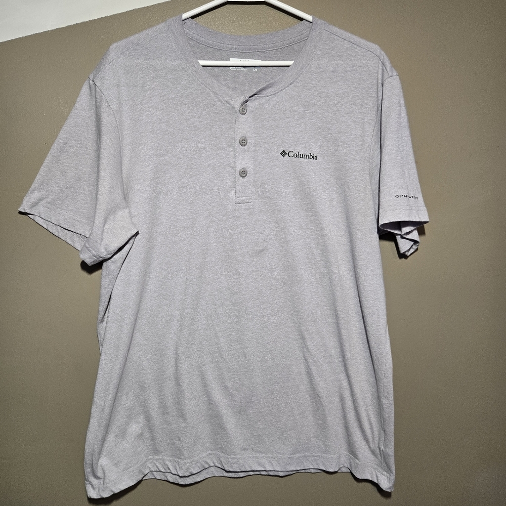 Columbia Mens Thistletown Hills Short Sleeve Gray Henley Button Shirt Size Large